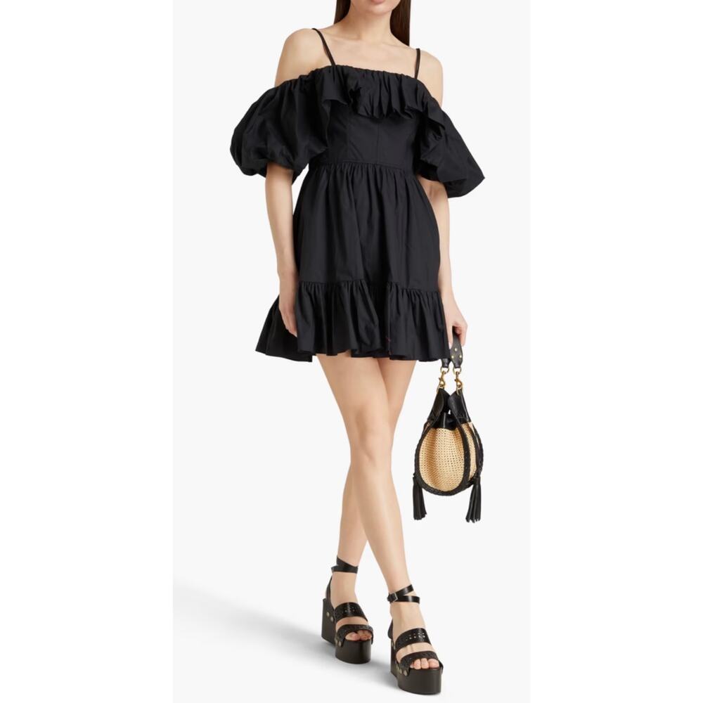Ulla Johnson Mini Dress Lila Cold Shoulder Black Cotton Poplin New size 0